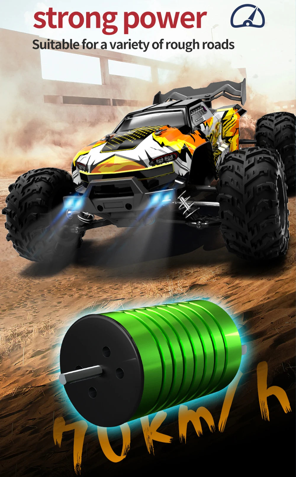 JJRC 1:16 4WD RC Car 70KM/H With Led Lights 2.4G Inductor Remote Control Off-Road Cars