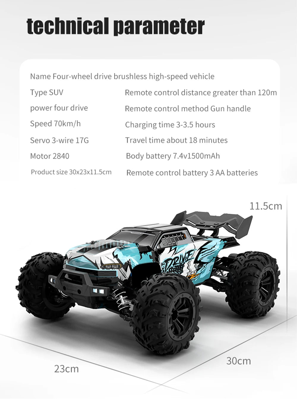 JJRC 1:16 4WD RC Car 70KM/H With Led Lights 2.4G Inductor Remote Control Off-Road Cars