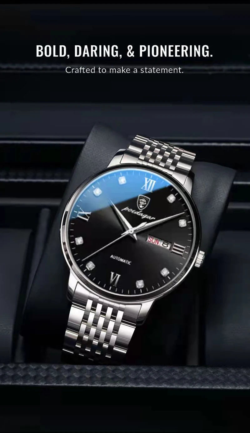 POEDAGAR Stainless Steel Men Quartz Wristwatch