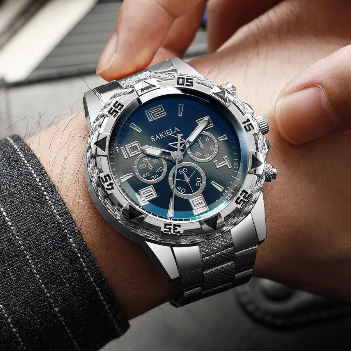 2pcs/set Fashion Steel Band Men's Quartz Watch Male Wristwatches Set (Without Box)
