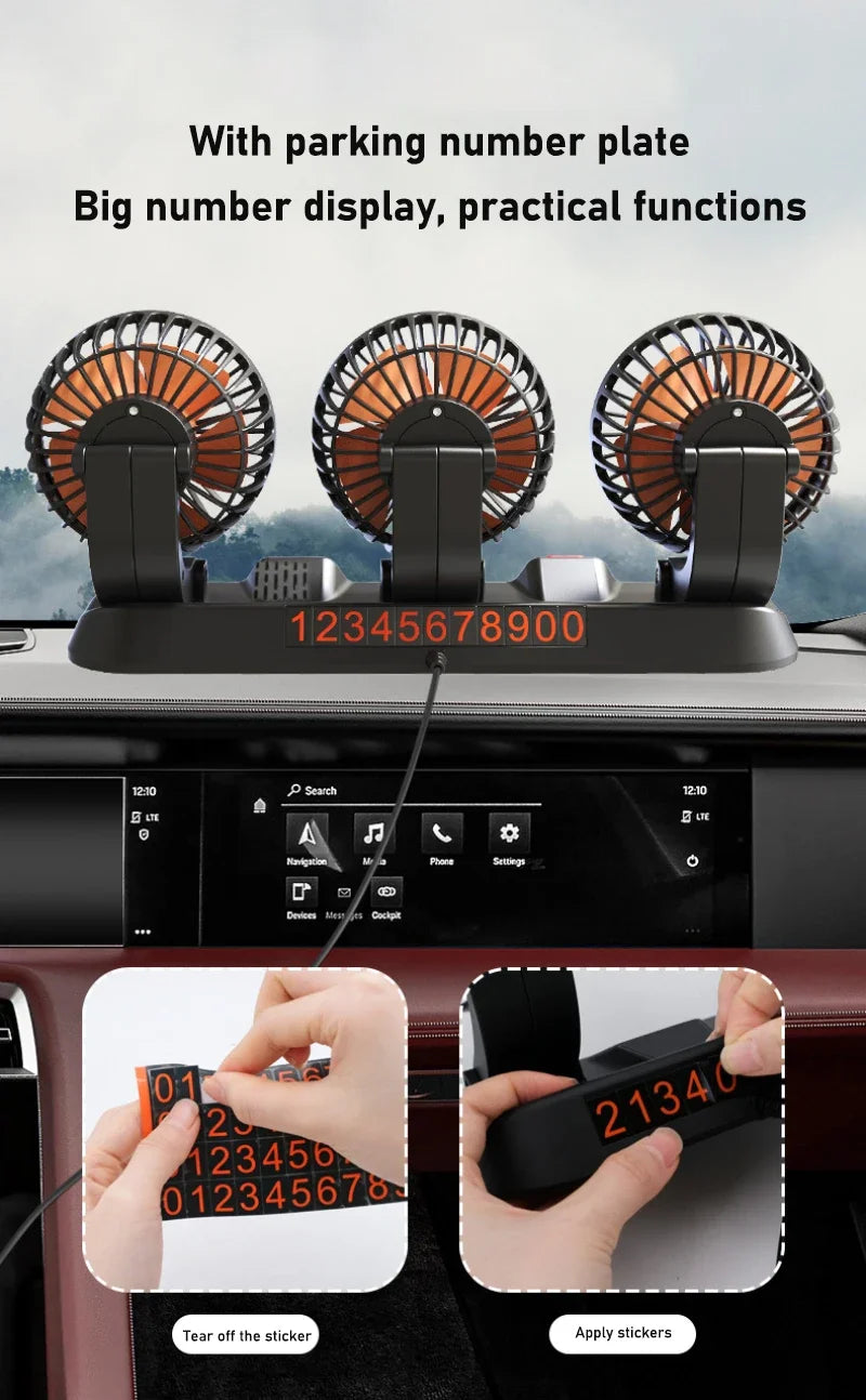 Xiaomi Car Fan 360° Adjustable 3 Head Air Fan Automotive Electric Fan