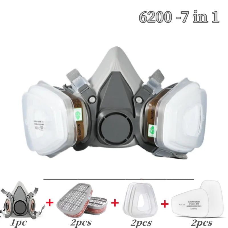 6200 Dust Gas Mask Filters Suit Industrial Half Face Painting Spraying Respirator