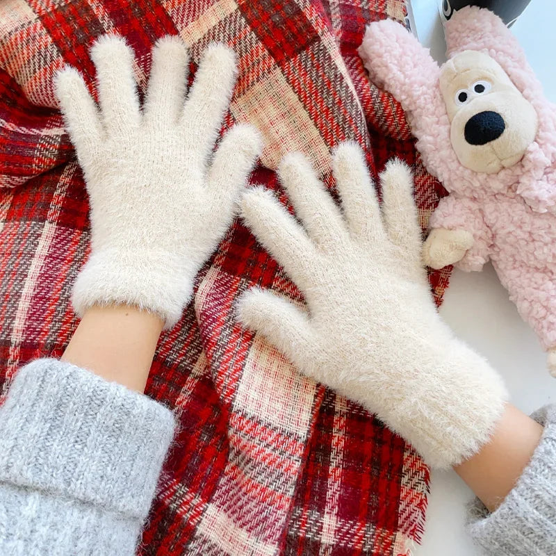 Fashion Winter Mink Velvet Five Finger Gloves