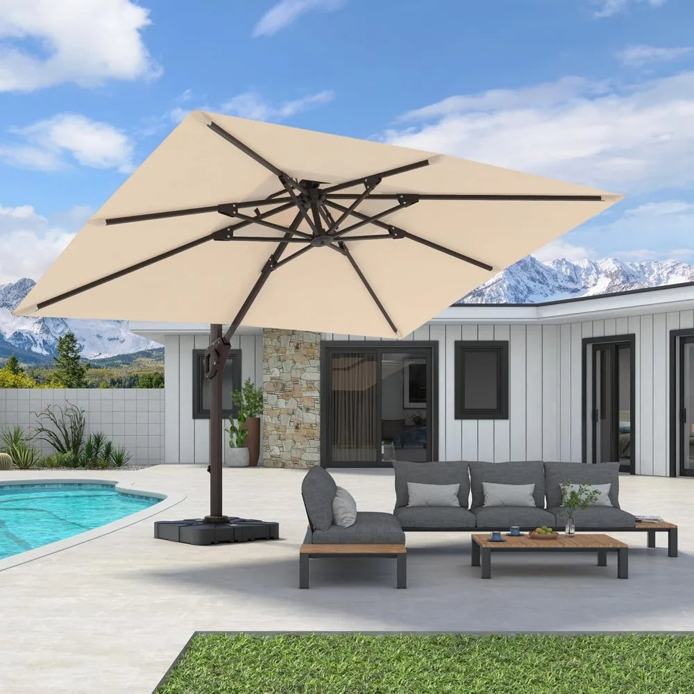 9' X 12' Cantilever Patio Umbrella 360°Rotation Rectangular Outdoor Large Offset Umbrella