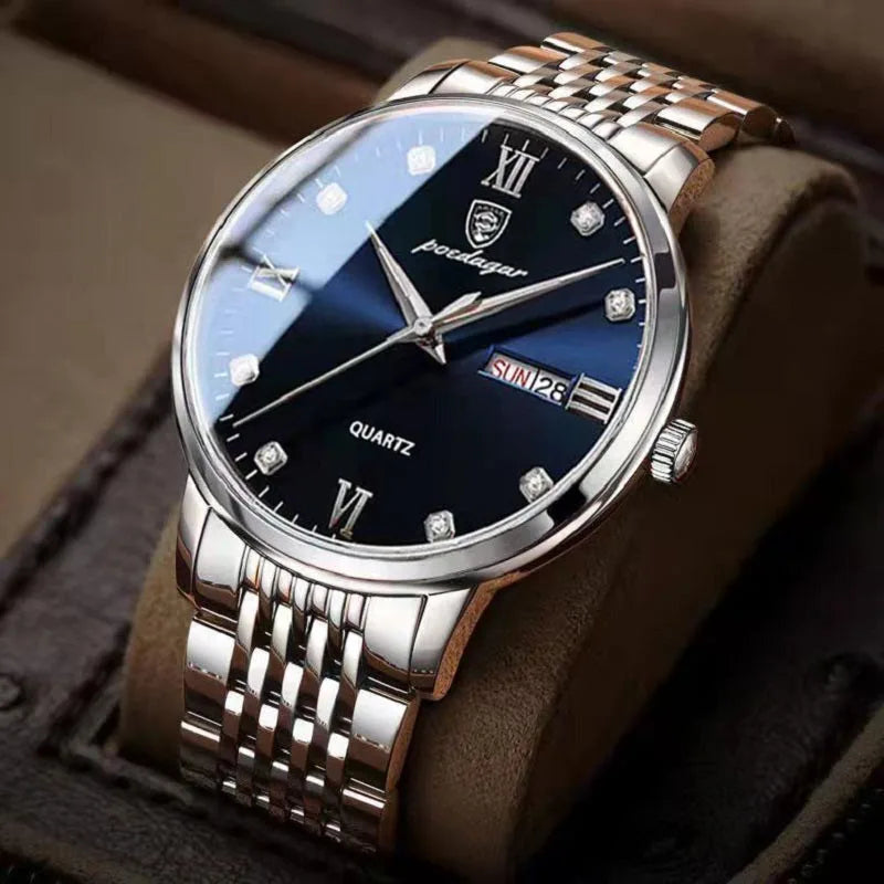 POEDAGAR Stainless Steel Men Quartz Wristwatch