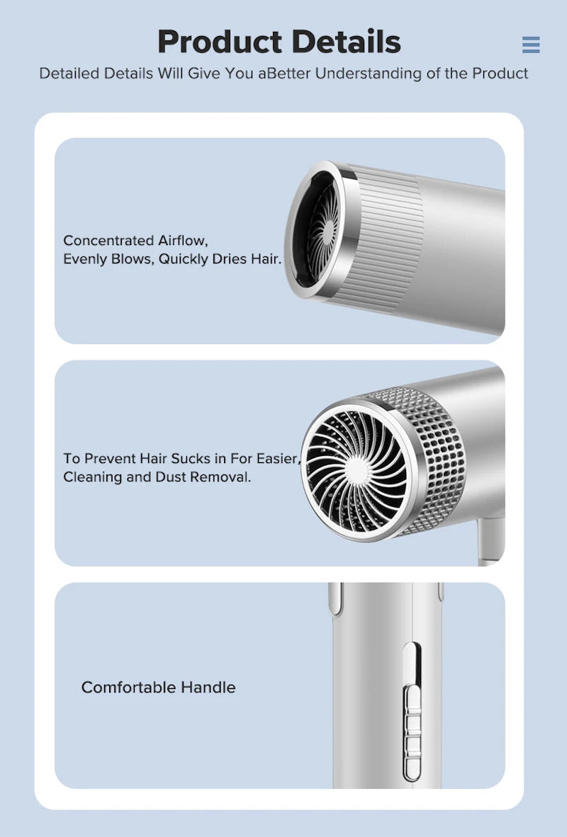 Low noise cold and hot negative ion hair dryer