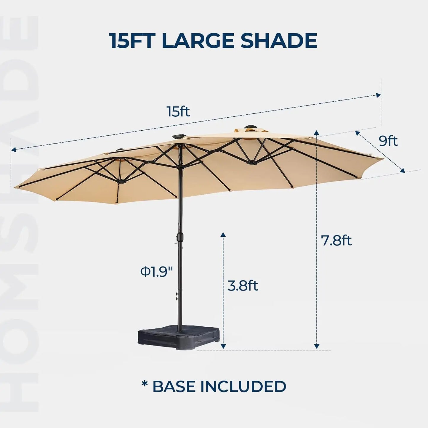 Double Sided Patio Umbrellas - 15ft Solar Lights LED Lighted Outdoor Extra Large Market Table Umbrella