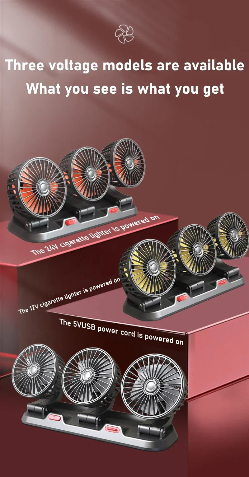 Xiaomi Car Fan 360° Adjustable 3 Head Air Fan Automotive Electric Fan
