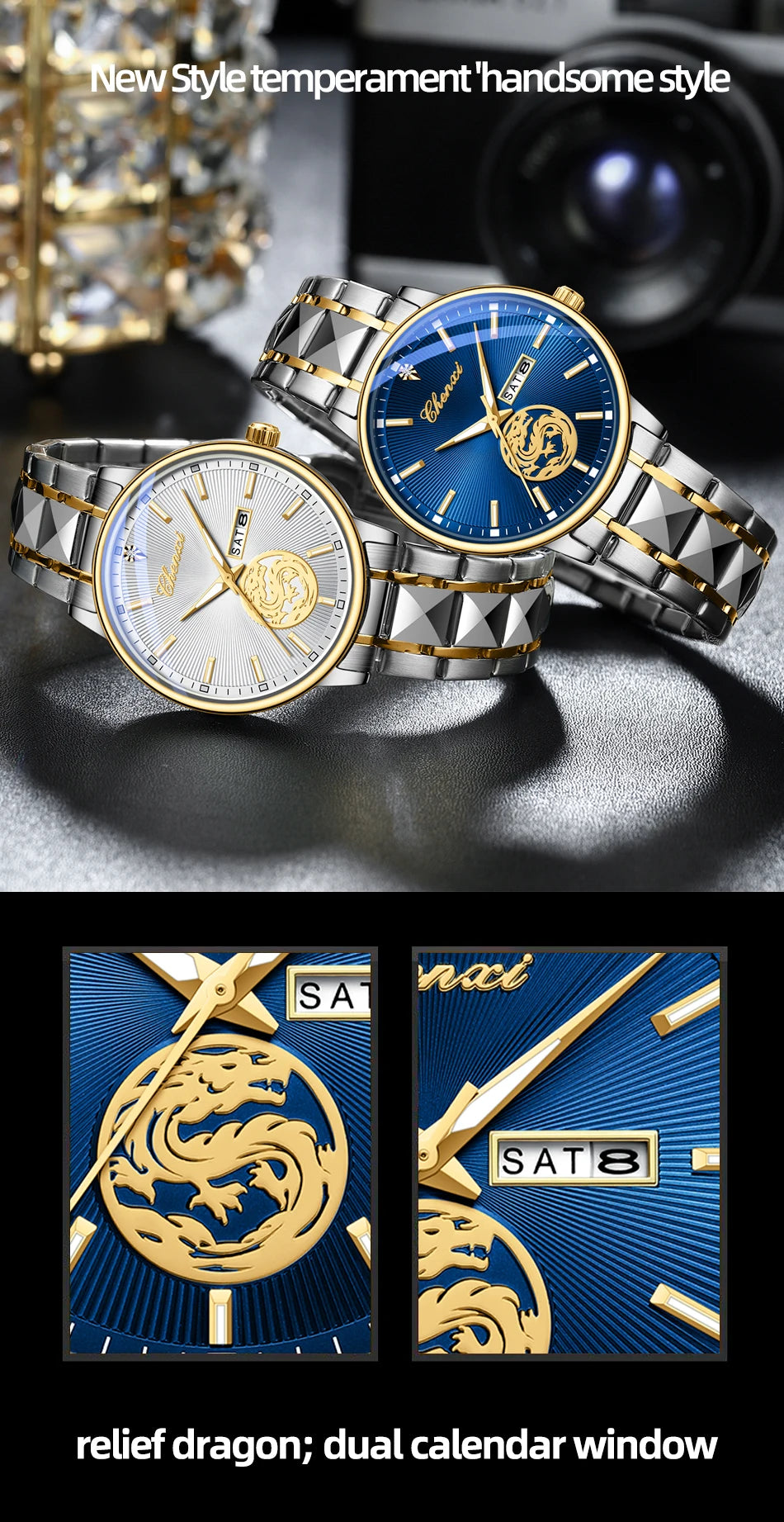 CHENXI Business Luxury Men Watches Quartz Stainless Steel Wrsitwatches