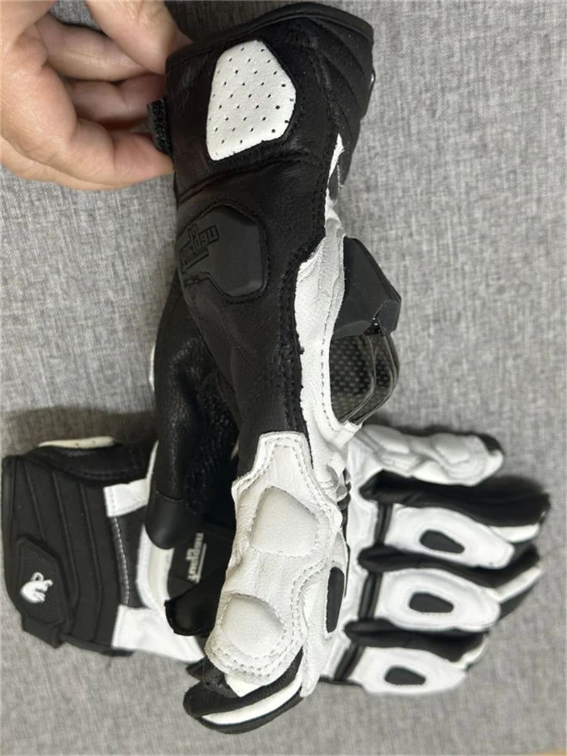 Motorcycle Gloves Black Racing Genuine Leather