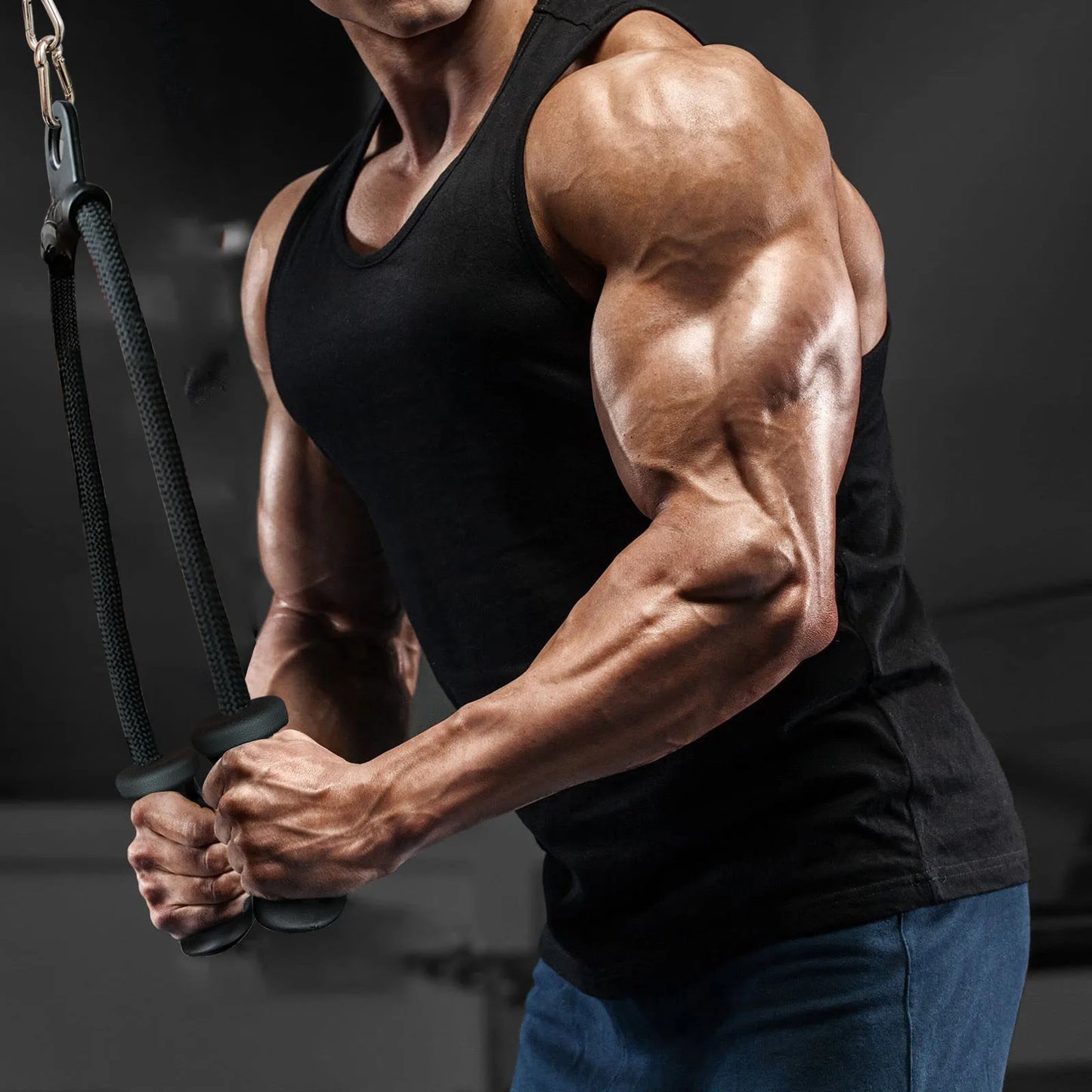 Ergonomic Tricep Rope Pulldown Attachments