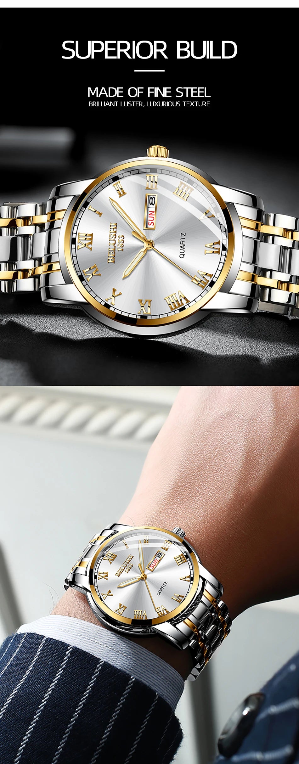 BELUSHI Top Brand Watch Men Stainless Steel