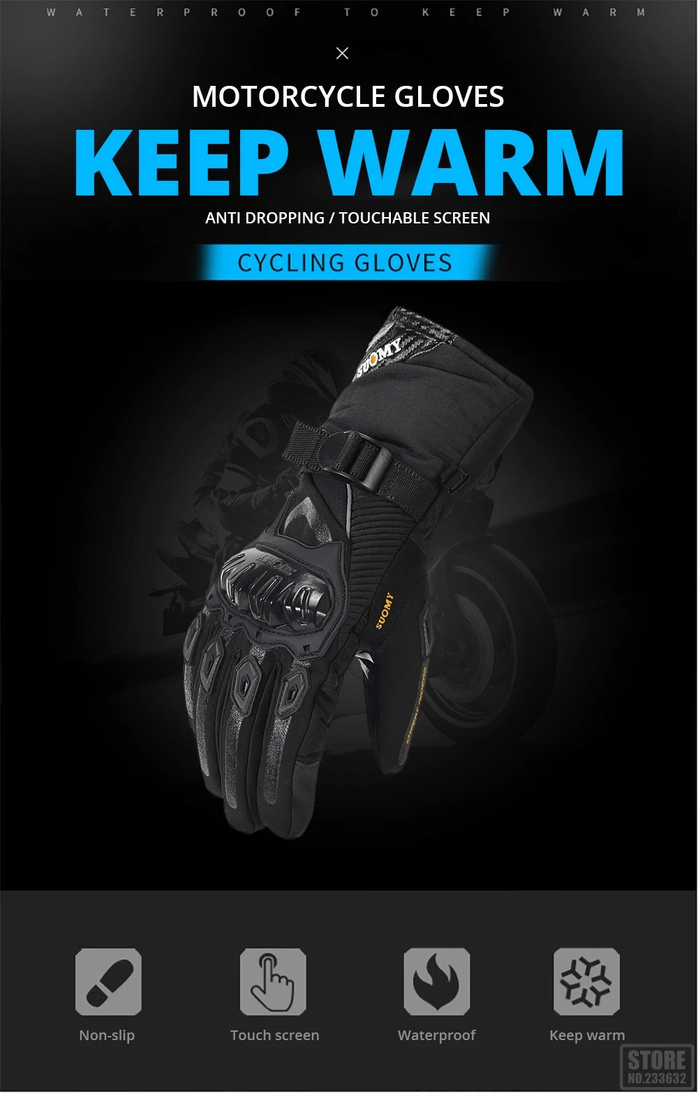 Motorcycle Gloves Windproof Waterproof Guantes Moto Men Motorbike Riding Gloves