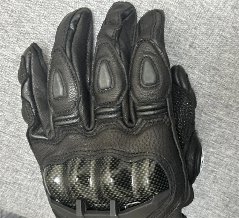 Motorcycle Gloves Black Racing Genuine Leather
