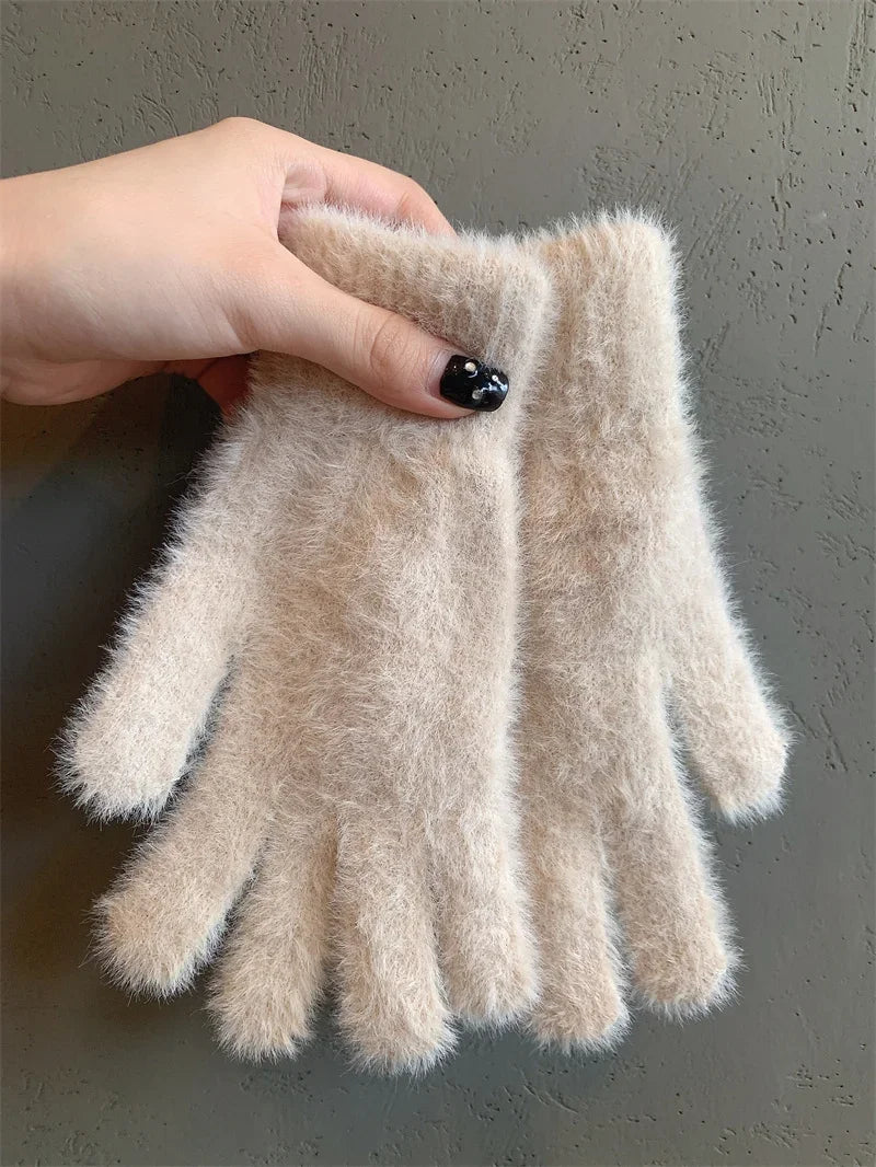 Fashion Winter Mink Velvet Five Finger Gloves