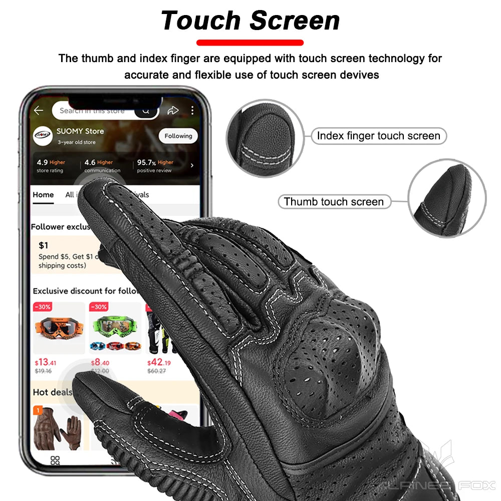 Summer Retro Perforated Leather Motorcycle Gloves