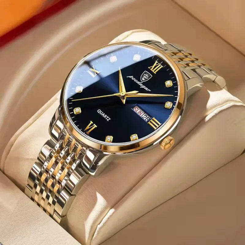 POEDAGAR Stainless Steel Men Quartz Wristwatch