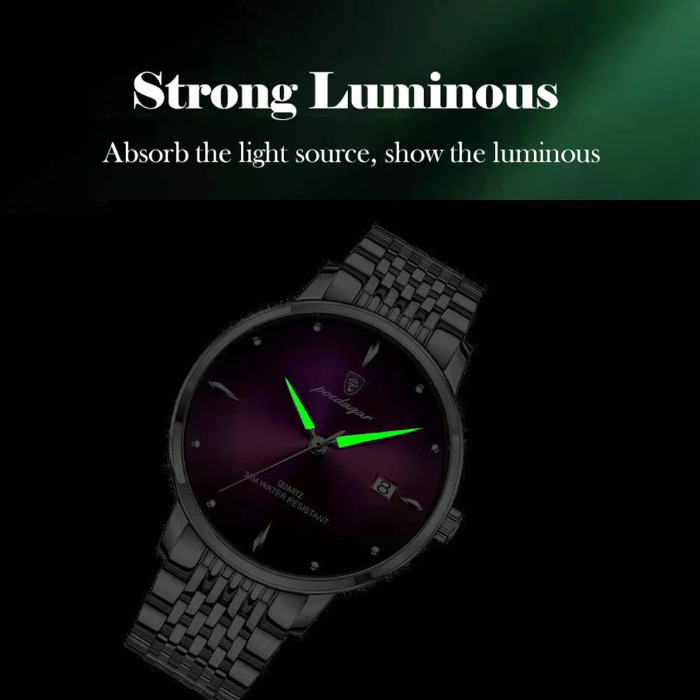 POEDAGAR Luxury Sports Men Watch Waterproof Luminous Stainless Steel