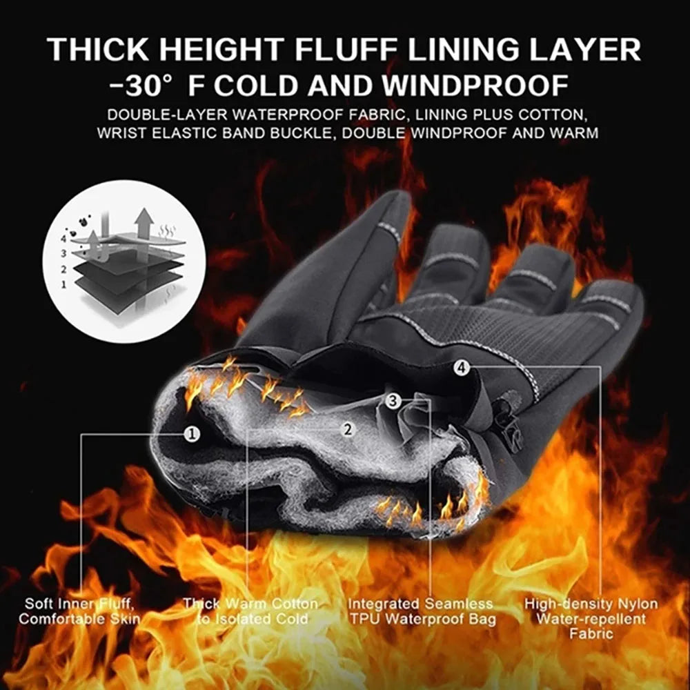 Cycling Gloves Moto Gloves Winter Thermal Fleece Lined Winter Water Resistant
