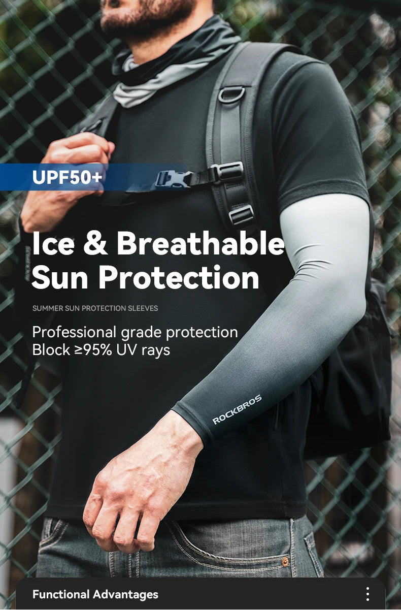 ROCKBROS Bicycle Arm Sleeves Ice Silk Sun UV Protection