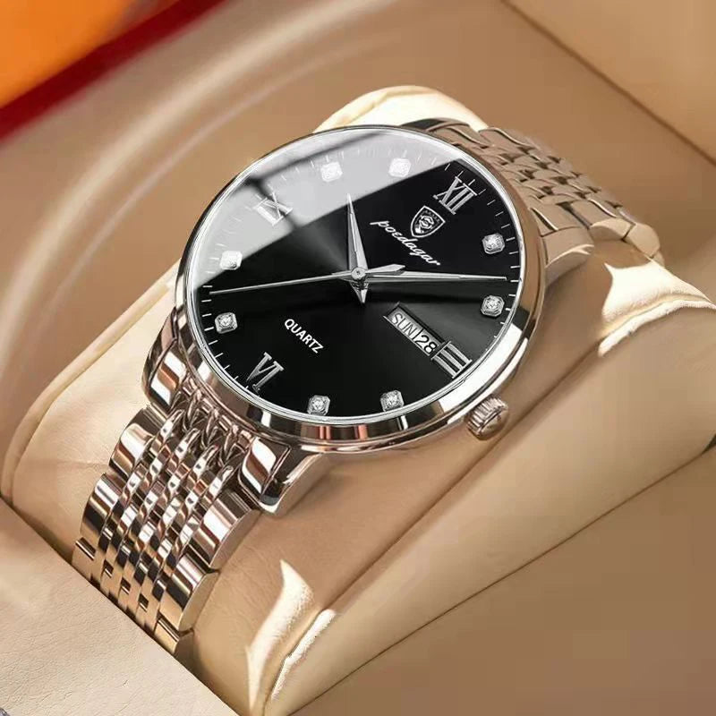POEDAGAR Stainless Steel Men Quartz Wristwatch