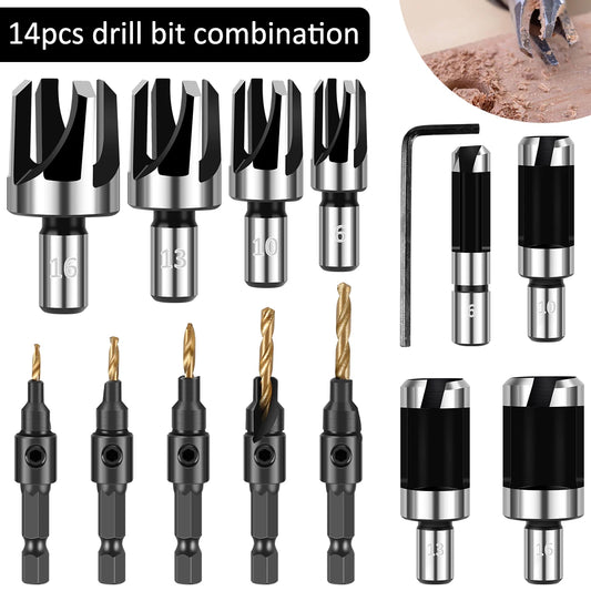14Pcs Woodworking Countersink Drill Bit  Steel
