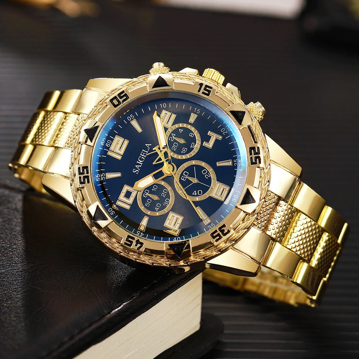 2pcs/set Fashion Steel Band Men's Quartz Watch Male Wristwatches Set (Without Box）