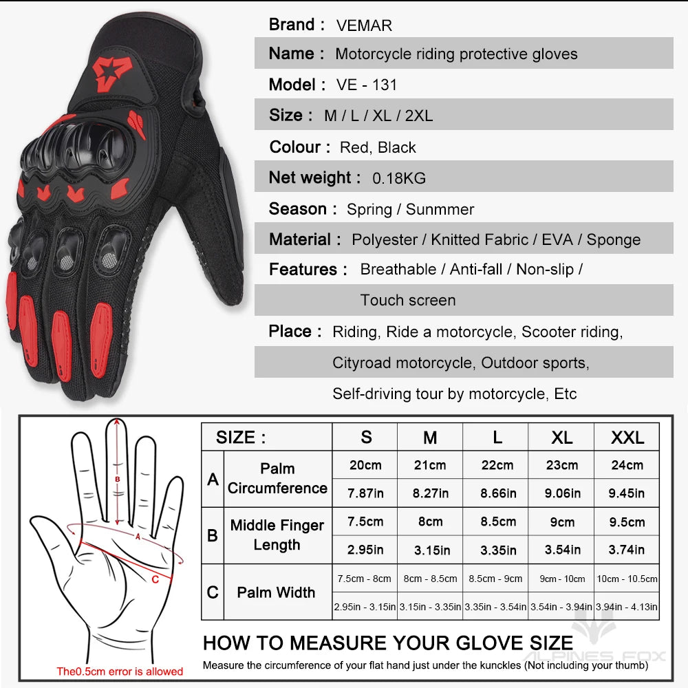 VEMAR Summer Motorcycle Gloves Men Black Full Finger Touchscreen