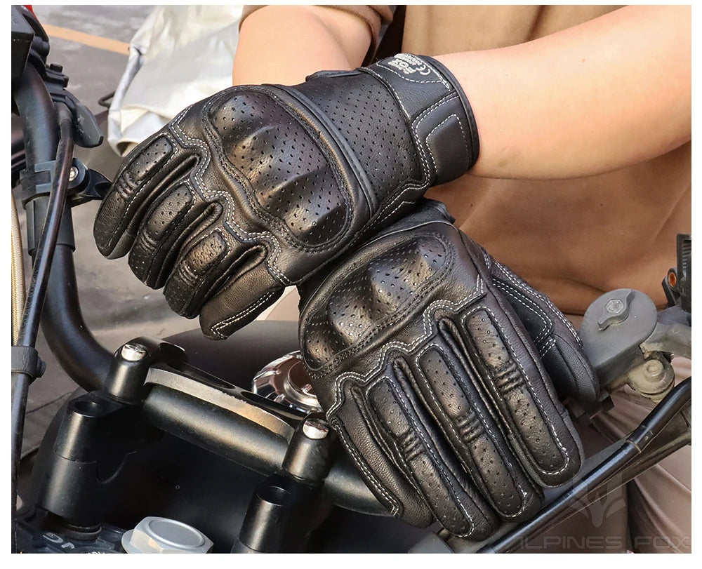 Summer Retro Perforated Leather Motorcycle Gloves