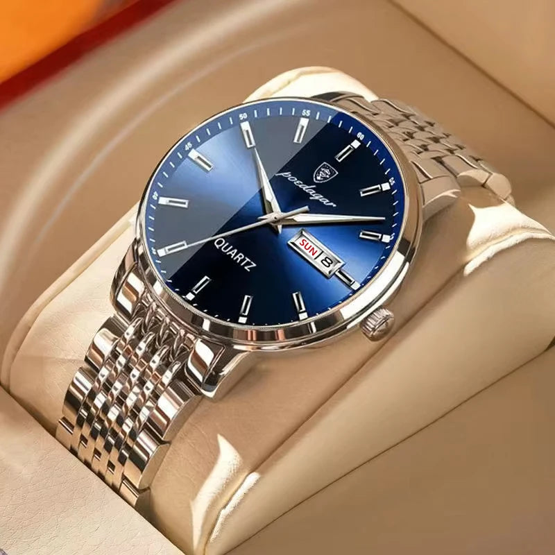 POEDAGAR Luxury Sports Men Watch Waterproof Luminous Stainless Steel