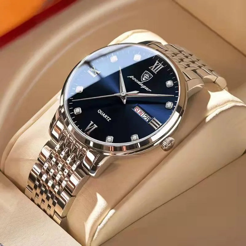 POEDAGAR Stainless Steel Men Quartz Wristwatch