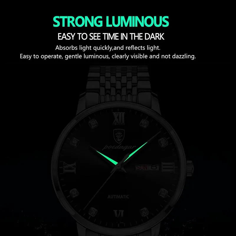 POEDAGAR Stainless Steel Men Quartz Wristwatch