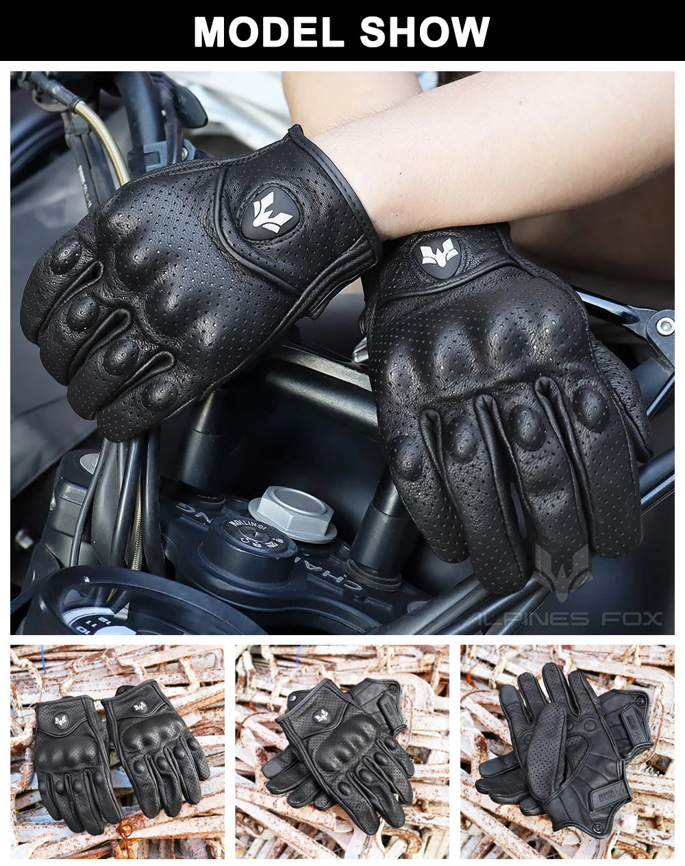 Summer Retro Perforated Leather Motorcycle Gloves