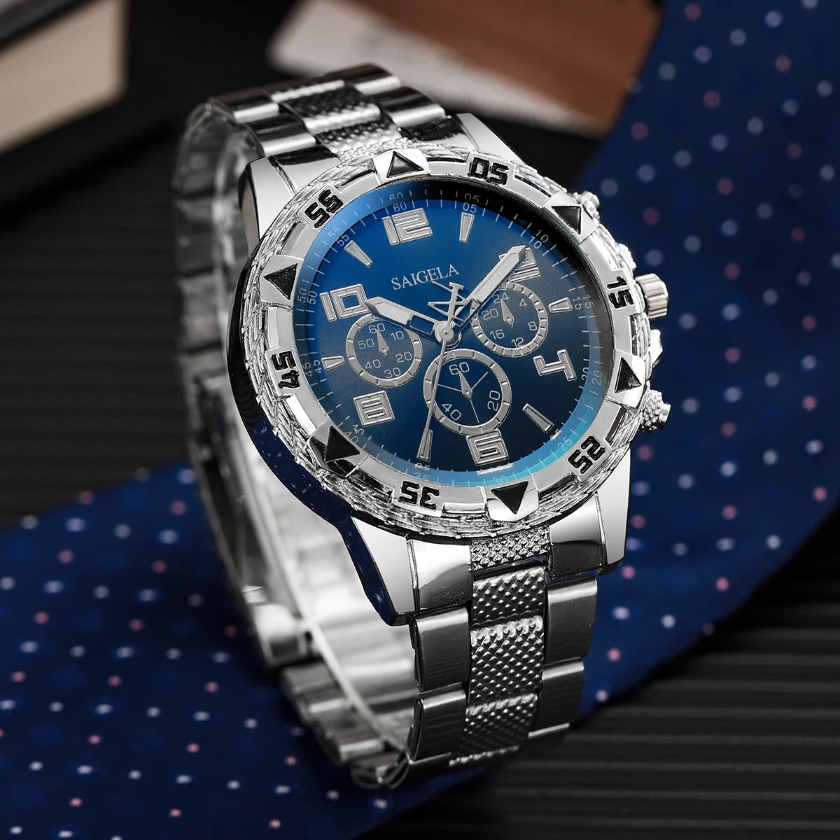 2pcs/set Fashion Steel Band Men's Quartz Watch Male Wristwatches Set (Without Box）