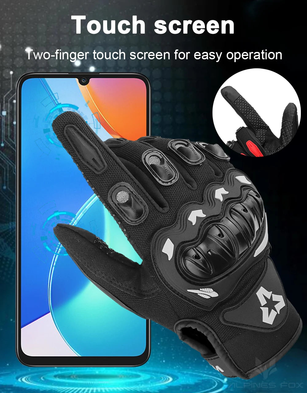 VEMAR Summer Motorcycle Gloves Men Black Full Finger Touchscreen