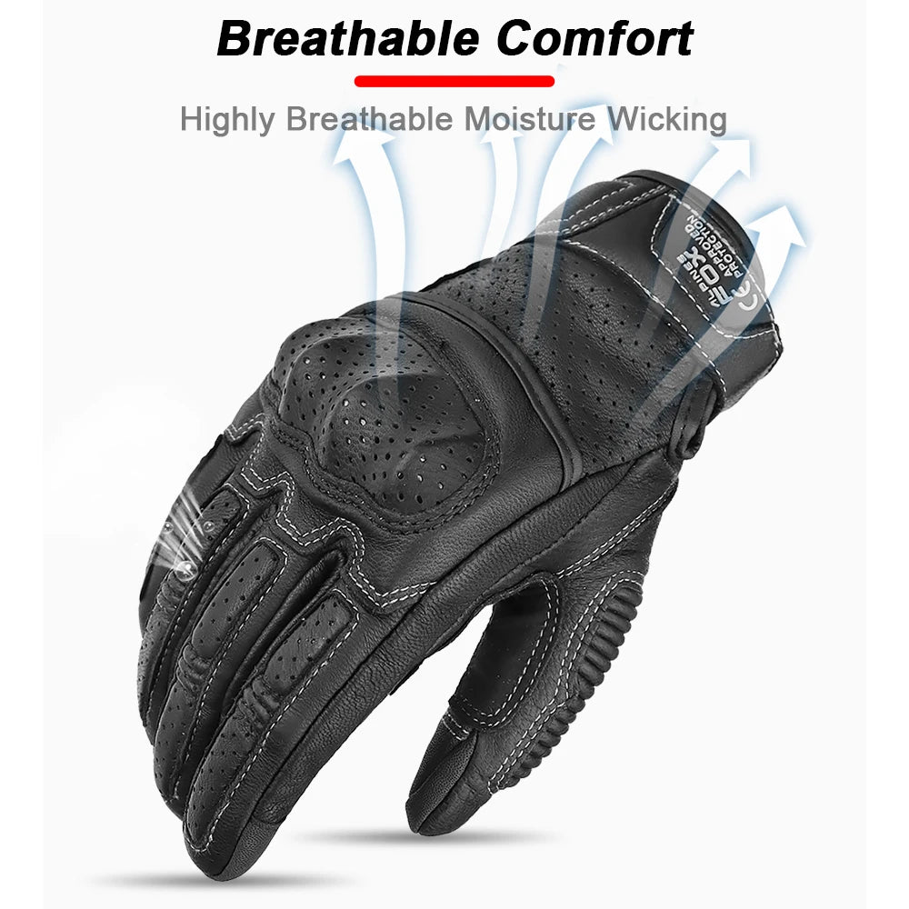 Summer Retro Perforated Leather Motorcycle Gloves