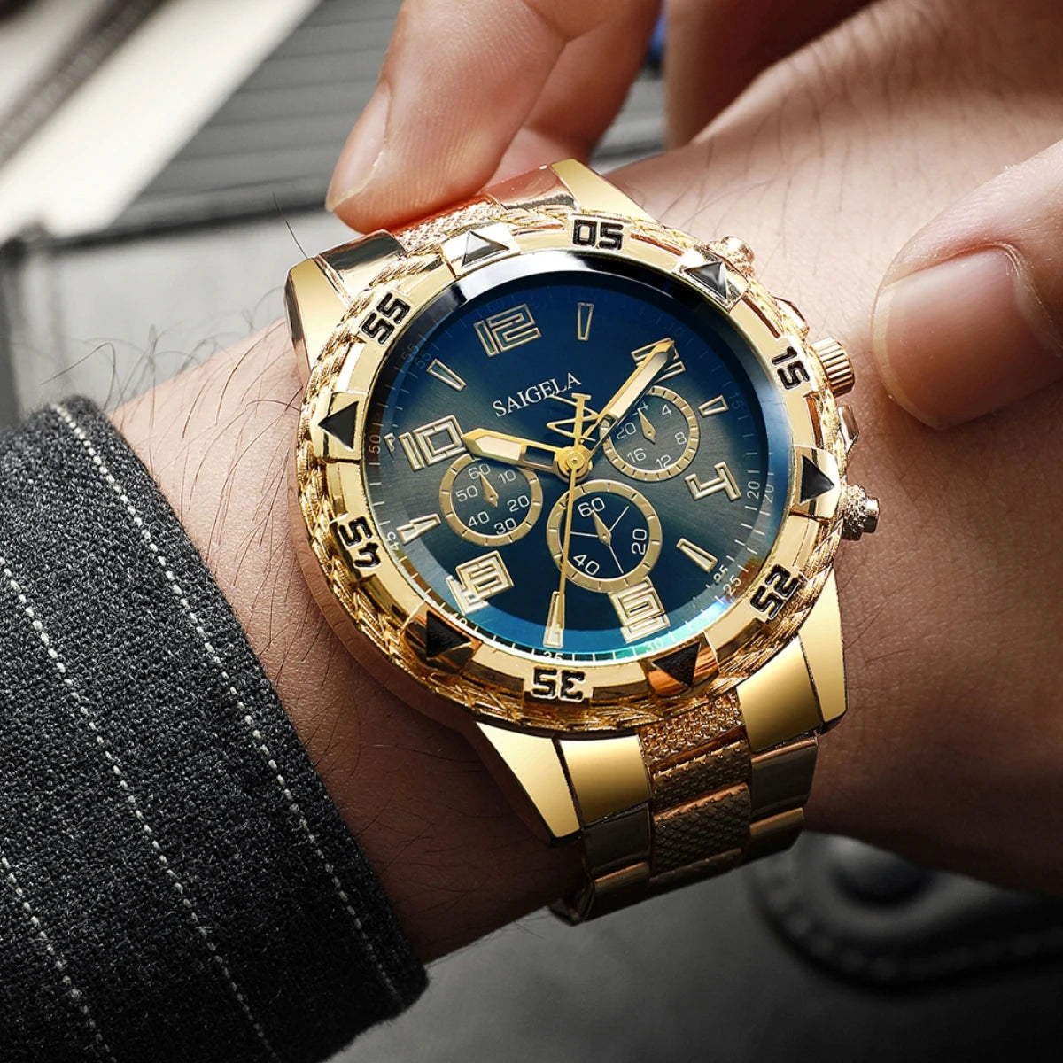 2pcs/set Fashion Steel Band Men's Quartz Watch Male Wristwatches Set (Without Box）