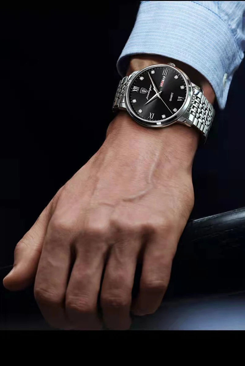 POEDAGAR Stainless Steel Men Quartz Wristwatch