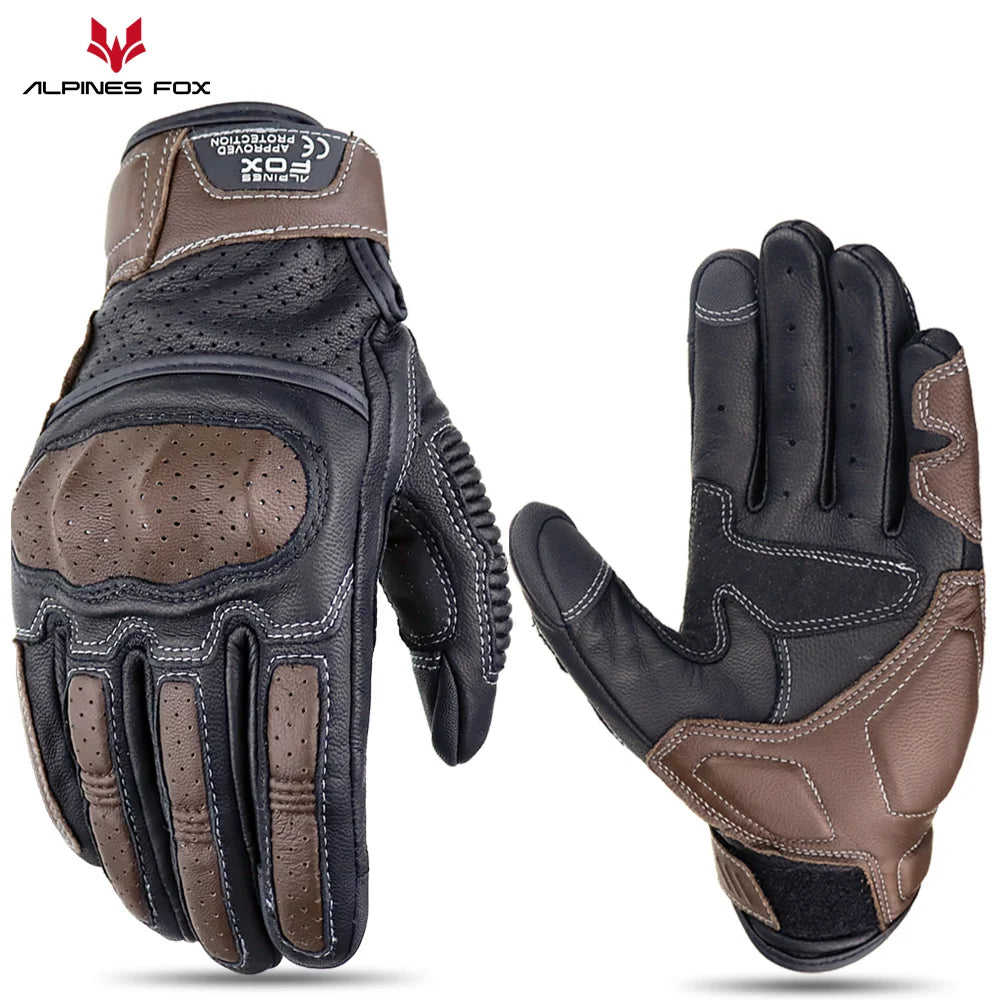 Summer Retro Perforated Leather Motorcycle Gloves