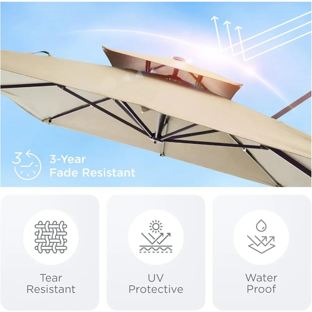 9' X 12' Cantilever Patio Umbrella 360°Rotation Rectangular Outdoor Large Offset Umbrella