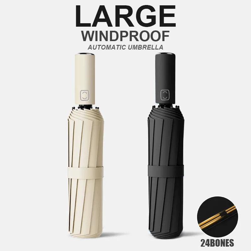 Large 24 Bone Solid Color Automatic Umbrella