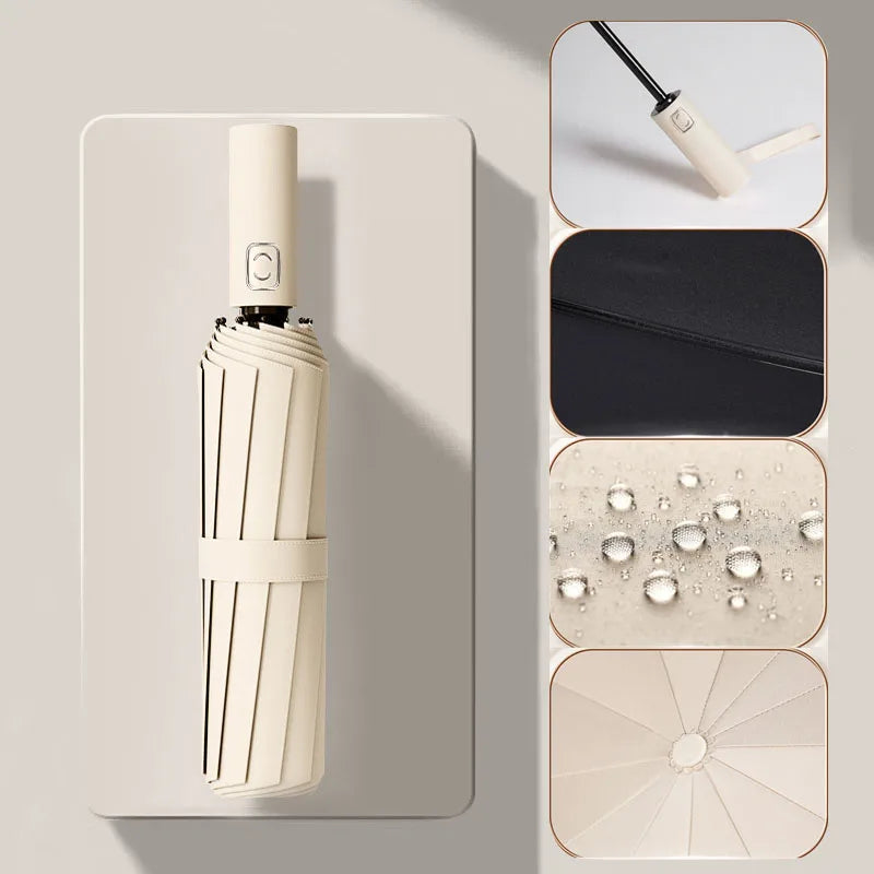 Large 24 Bone Solid Color Automatic Umbrella