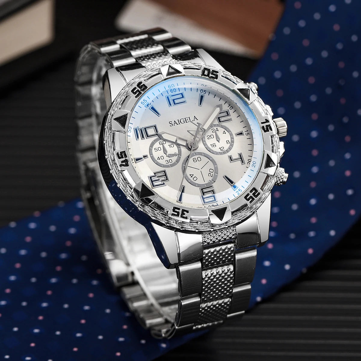 2pcs/set Fashion Steel Band Men's Quartz Watch Male Wristwatches Set (Without Box）