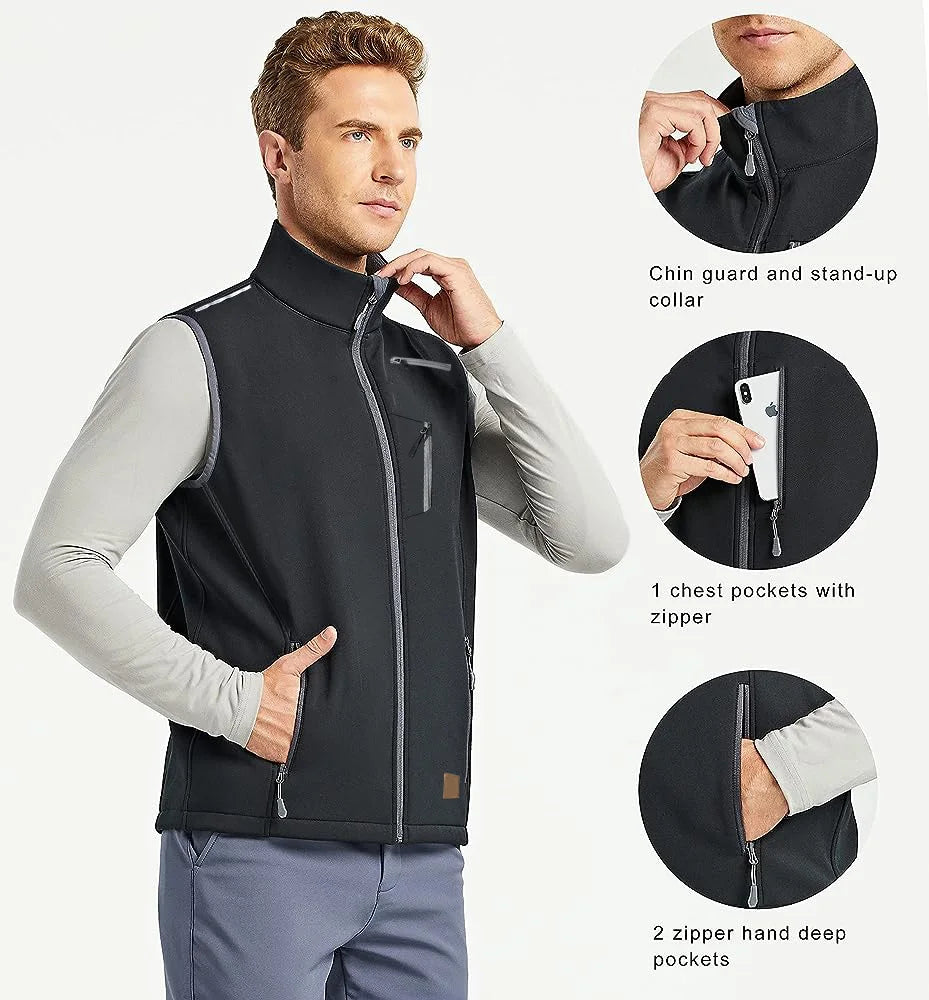 Golf Vest for Men Fleece Softshell Sports Outdoor Hiking Vest