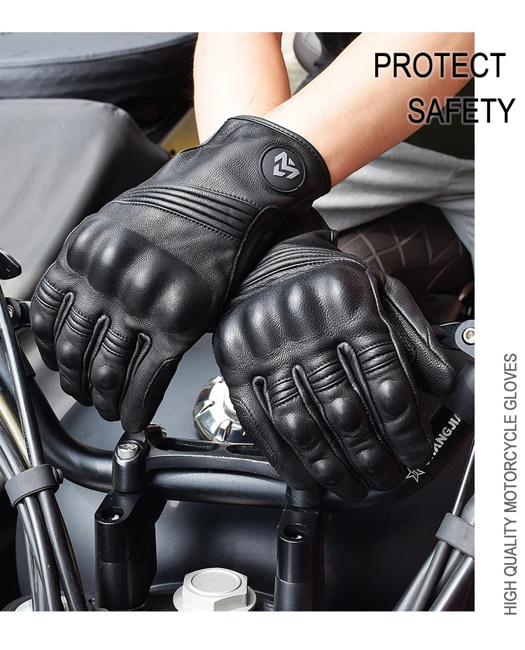 Men Retro Genuine Leather Motorcycle Gloves