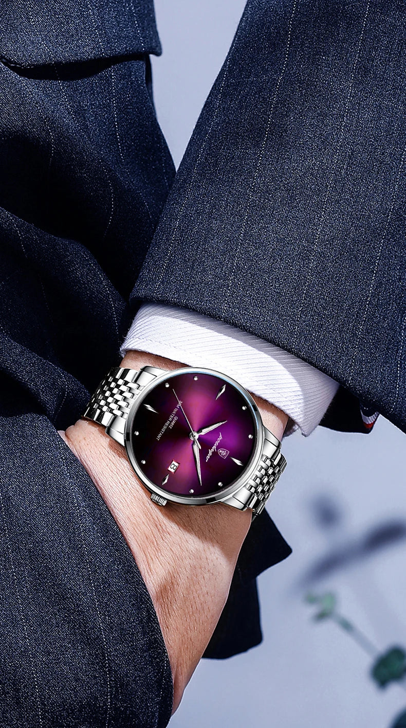 POEDAGAR Luxury Sports Men Watch Waterproof Luminous Stainless Steel