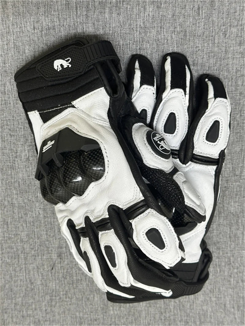 Motorcycle Gloves Black Racing Genuine Leather