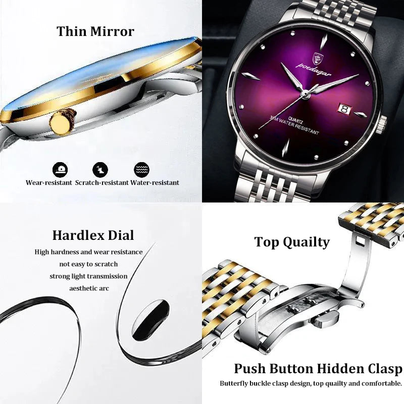 POEDAGAR Luxury Sports Men Watch Waterproof Luminous Stainless Steel