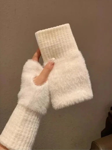 Fashion Winter Mink Velvet Five Finger Gloves