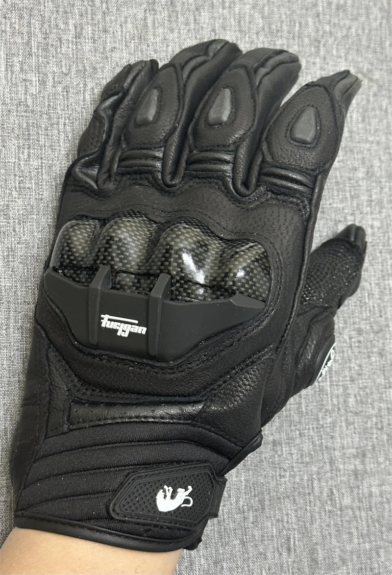 Motorcycle Gloves Black Racing Genuine Leather